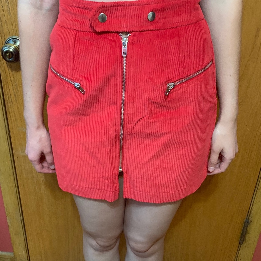 PrettyLittleThing Red Cord Zip Up Mini Skirt